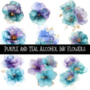 Purple and Teal Alcohol Ink Flowers UV DTF Decal sheets