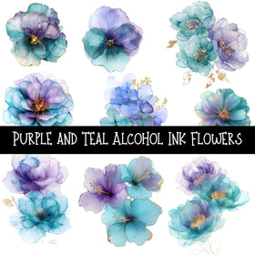 Purple and Teal Alcohol Ink Flowers UV DTF Decal sheets