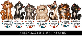 Quirky Cats Bookmark UV DTF Decal sheet- set of 7 Designs