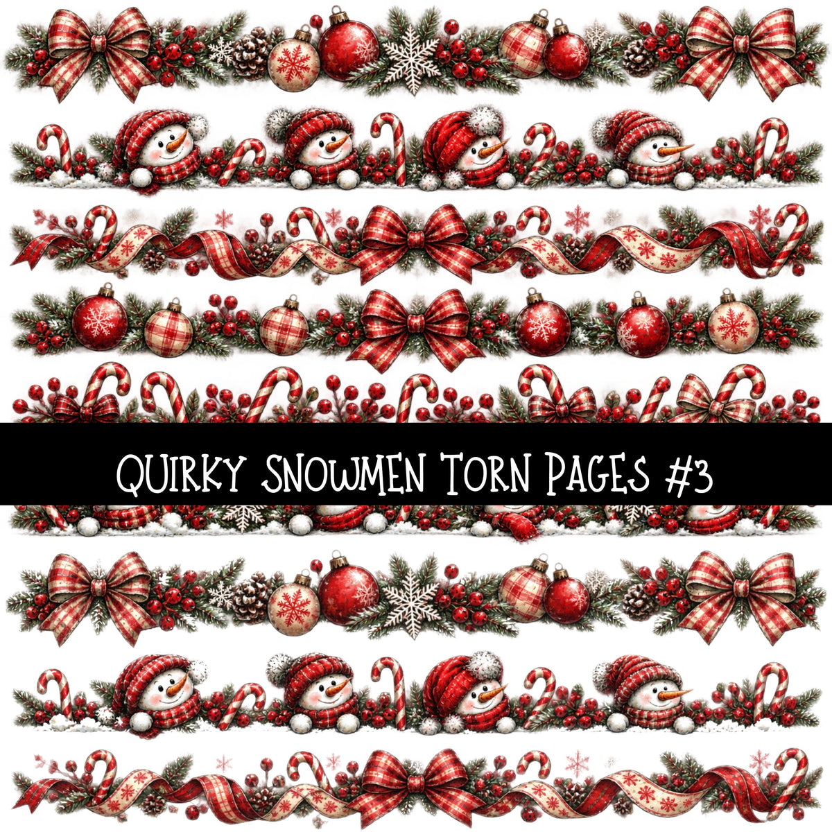 Quirky Snowmen Torn Pages UV DTF Decal sheets 3 designs available
