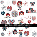 Raggedy Ann UV DTF Doodle Patchwork Set