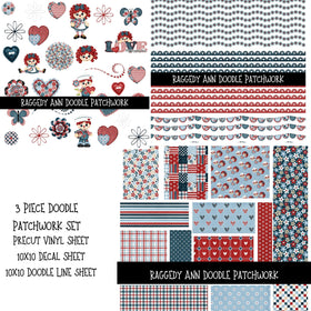 Raggedy Ann UV DTF Doodle Patchwork Set