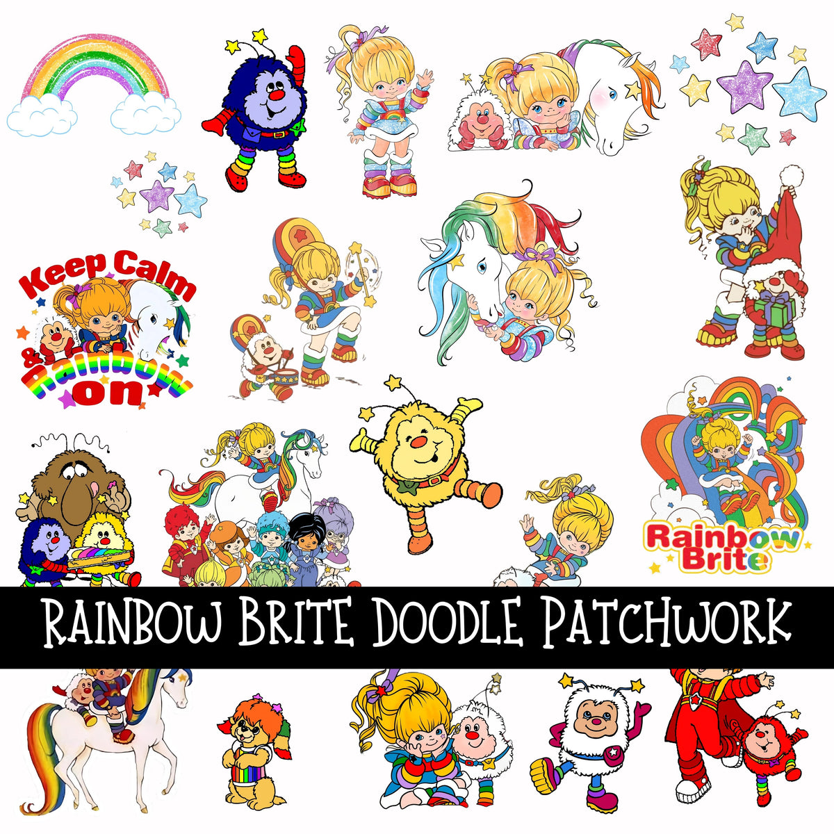 Rainbow Brite Doodle Patchwork Set