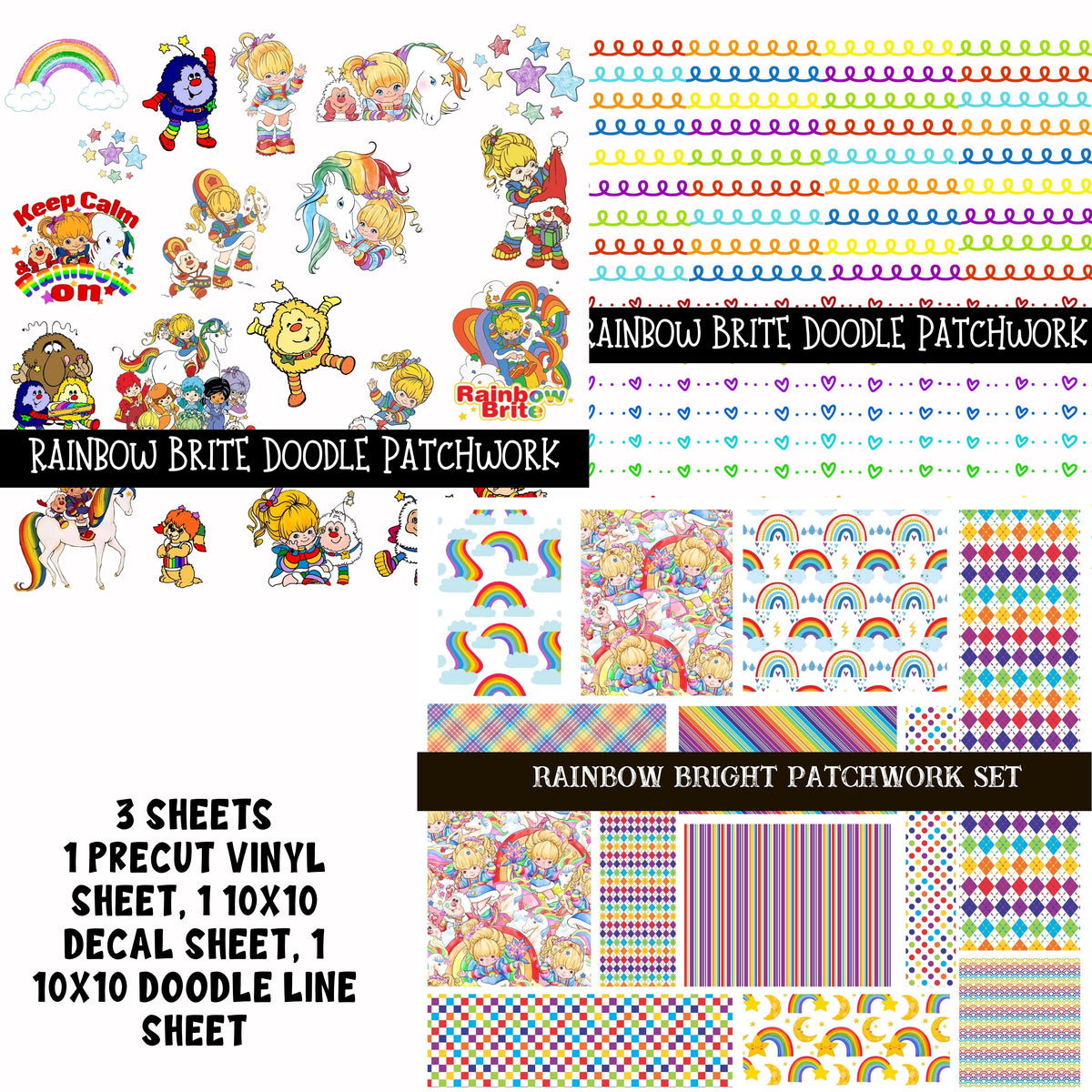 Rainbow Brite Doodle Patchwork Set