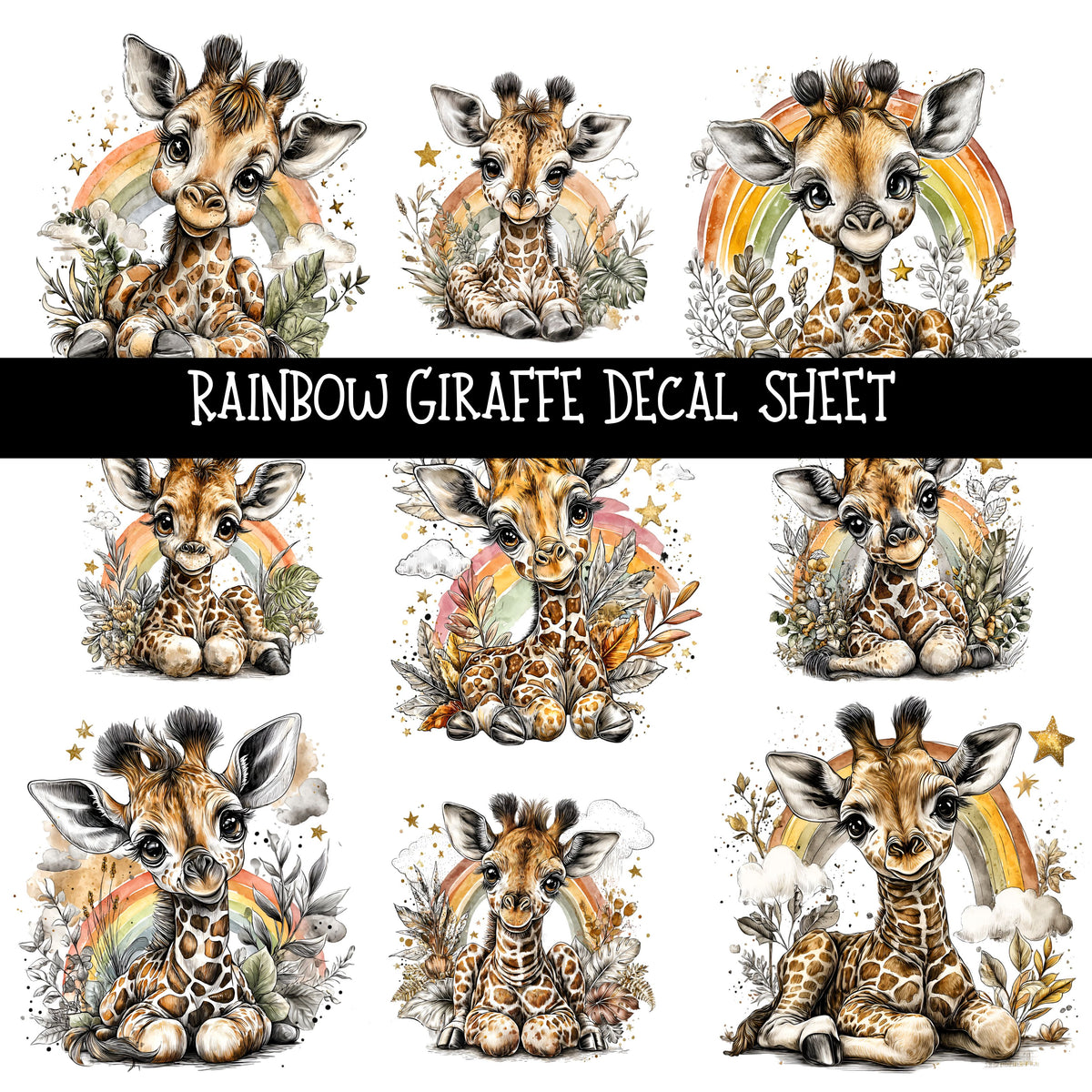 Rainbows and Giraffes UV DTF Decal sheets