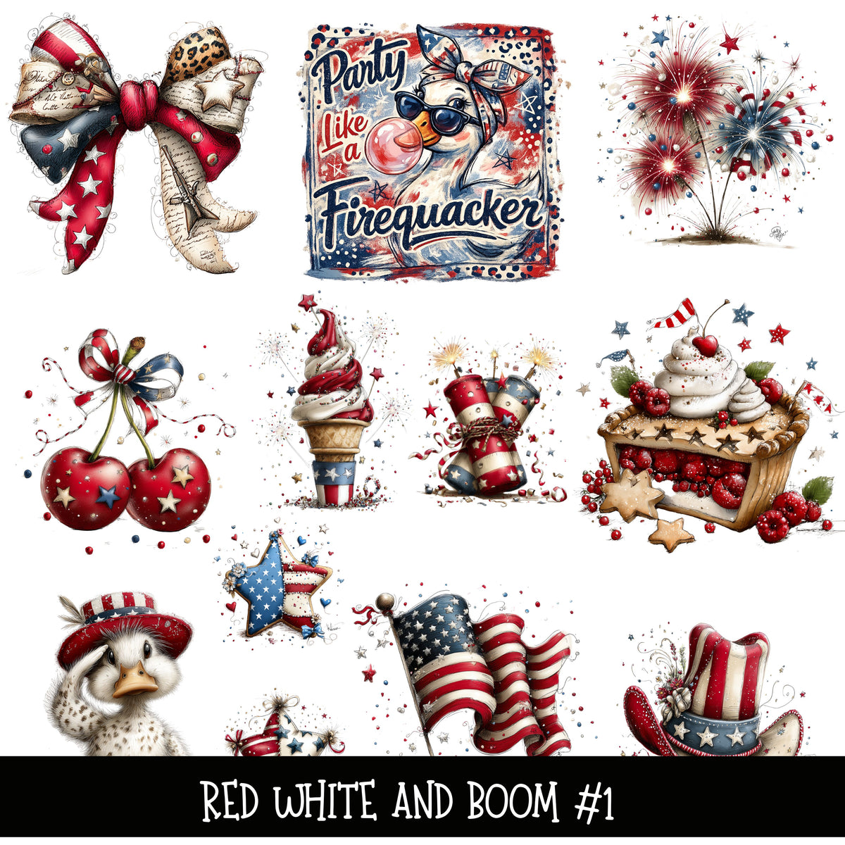 Red White and Boom UV DTF Decal sheets 3 designs to choose from