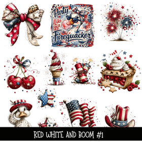 Red White and Boom UV DTF Decal sheets 3 designs to choose from