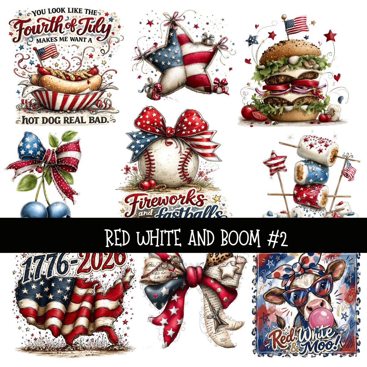 Red White and Boom UV DTF Decal sheets 3 designs to choose from