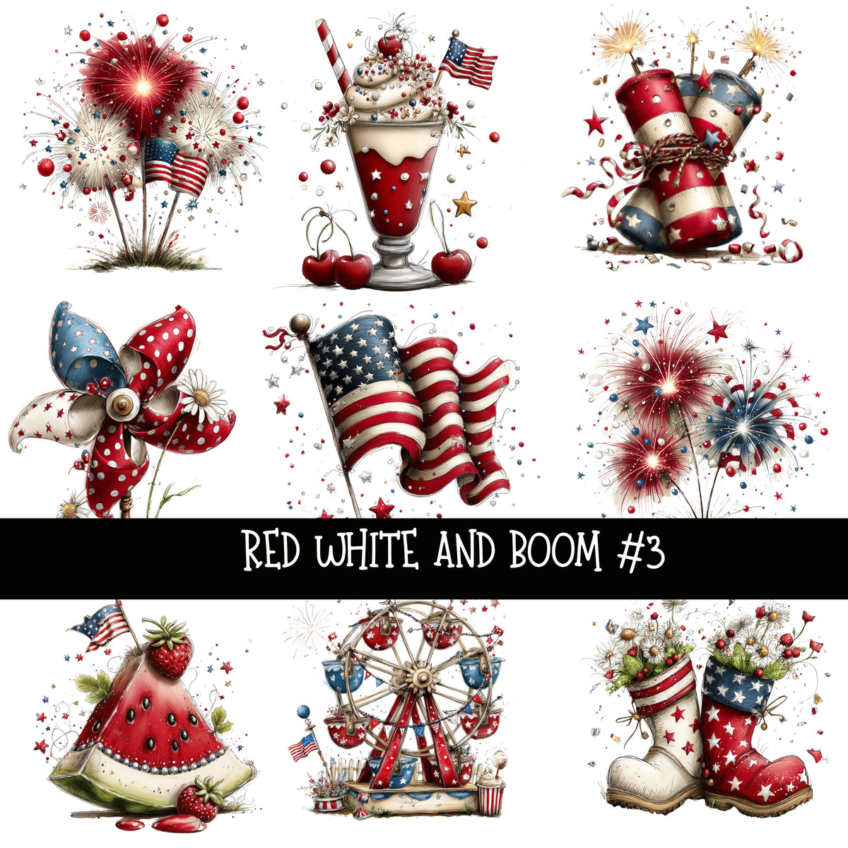 Red White and Boom UV DTF Decal sheets 3 designs to choose from