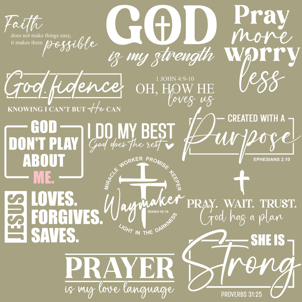 Religious Sayings white  UV DTF Decal sheet- 3 Styles 10x10 sheets