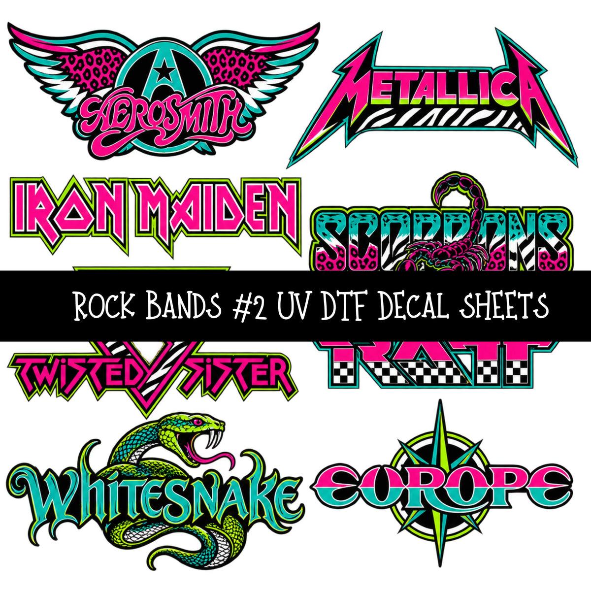 Rock Bands UV DTF Decal sheets 7 Designs available