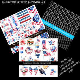 Watercolor Patriotic Doodle Patchwork Set