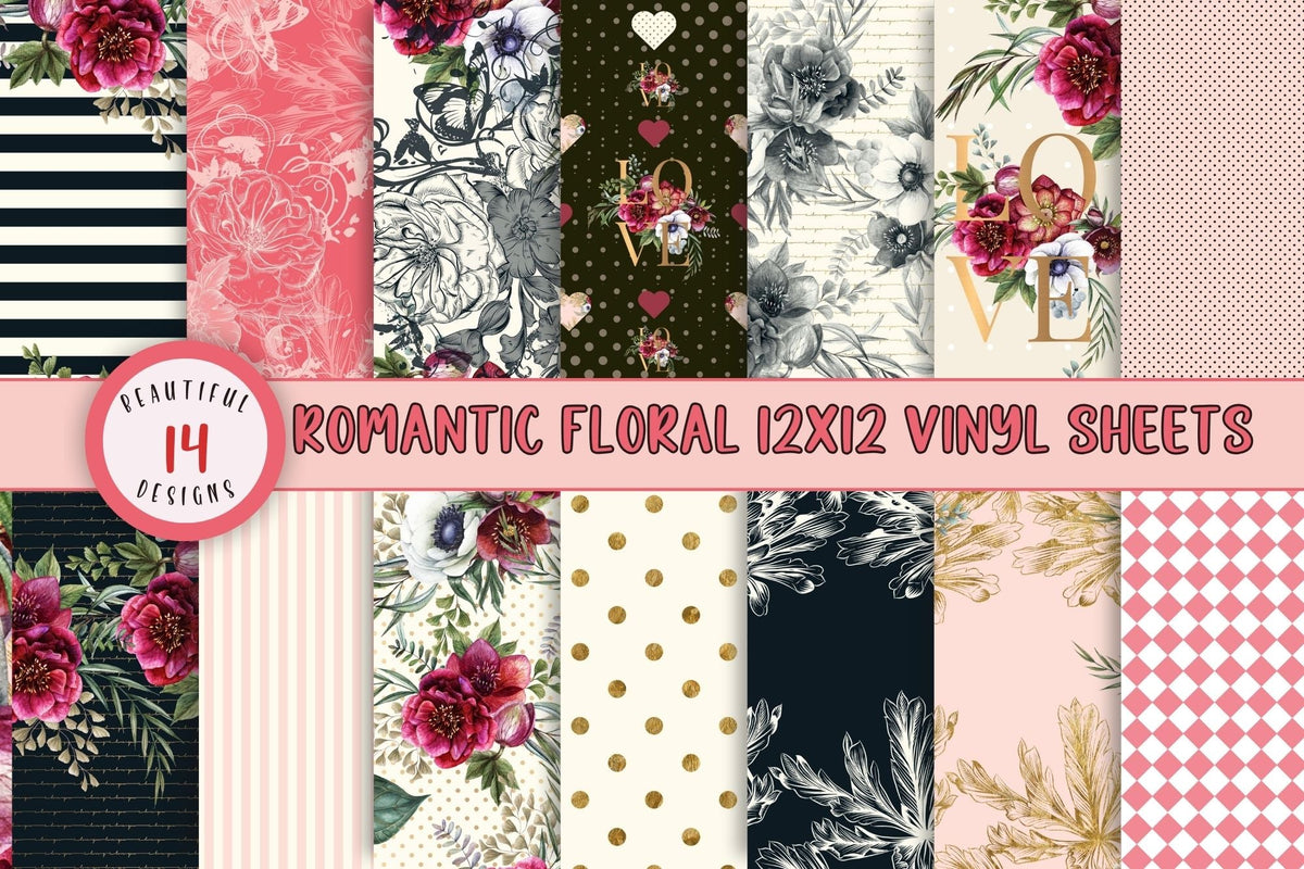 Romantic floral collection 12x12 vinyl sheets- 14 designs available