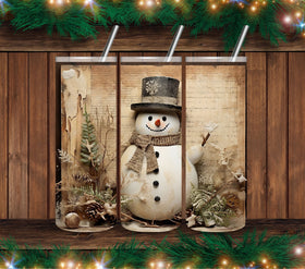 Rustic Snowman Vinyl Tumbler Wrap