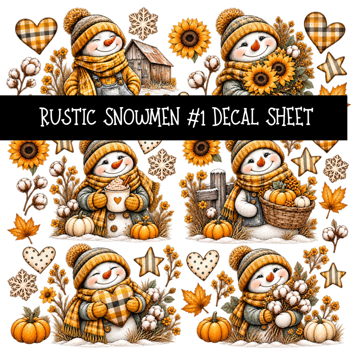 Rustic Snowmen UV DTF Decal sheets 11 Designs available
