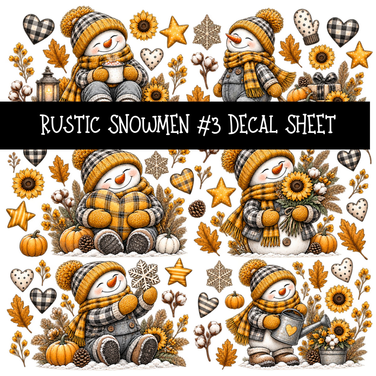 Rustic Snowmen UV DTF Decal sheets 11 Designs available
