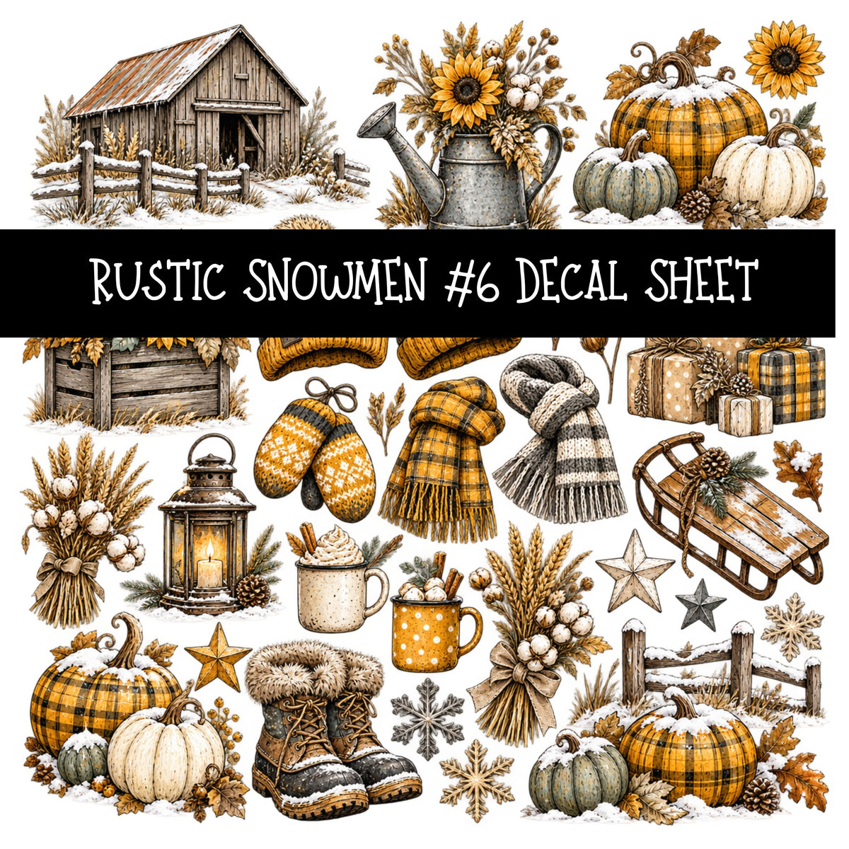 Rustic Snowmen UV DTF Decal sheets 11 Designs available