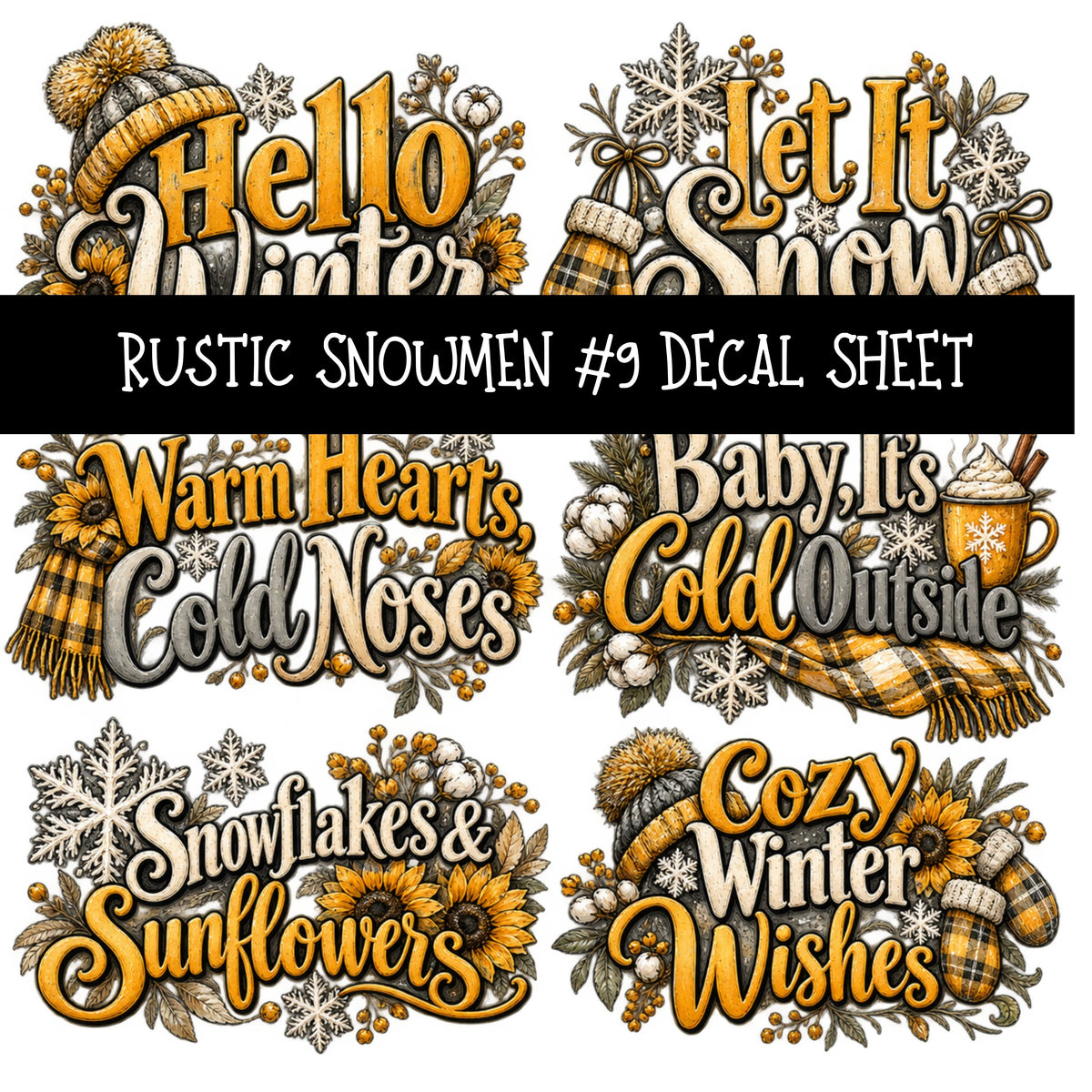 Rustic Snowmen UV DTF Decal sheets 11 Designs available