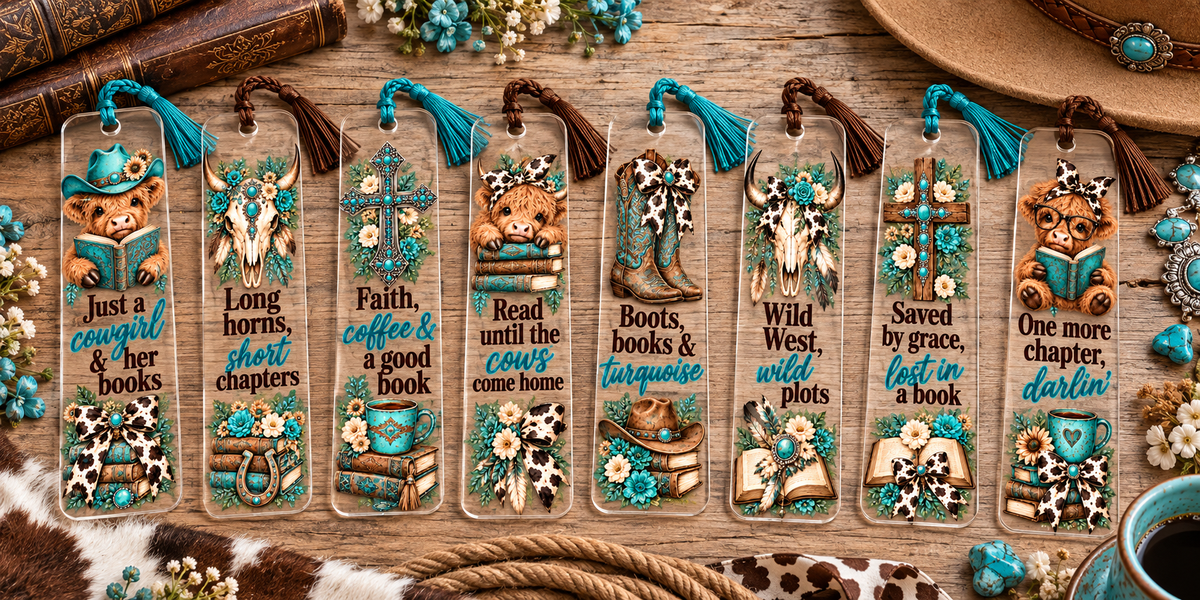 Western Highland Bookmark UV DTF Decal sheet- 8 Designs