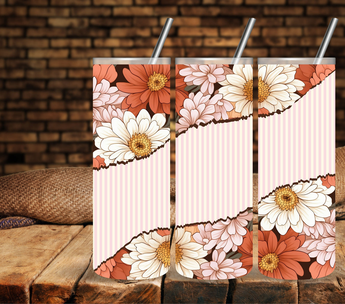 Rusty Floral Vinyl tumbler wraps
