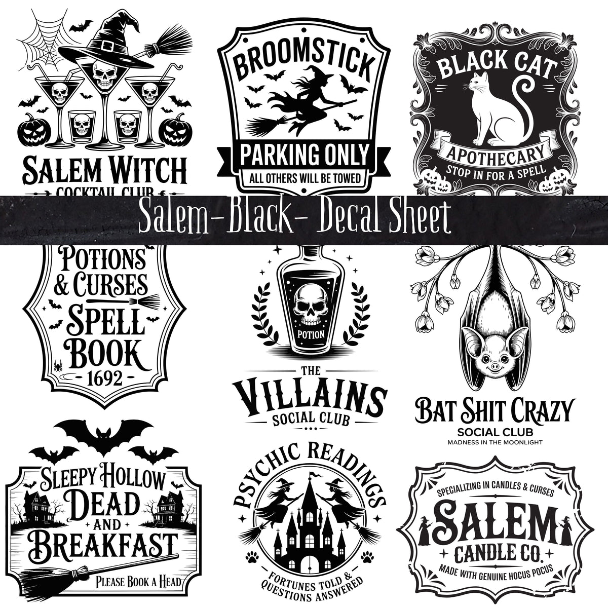 Salem-Black UV DTF Decal Sheet