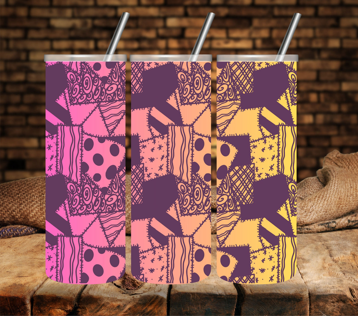 Sally Patch Pattern  UV DTF tumbler wraps 4 color options