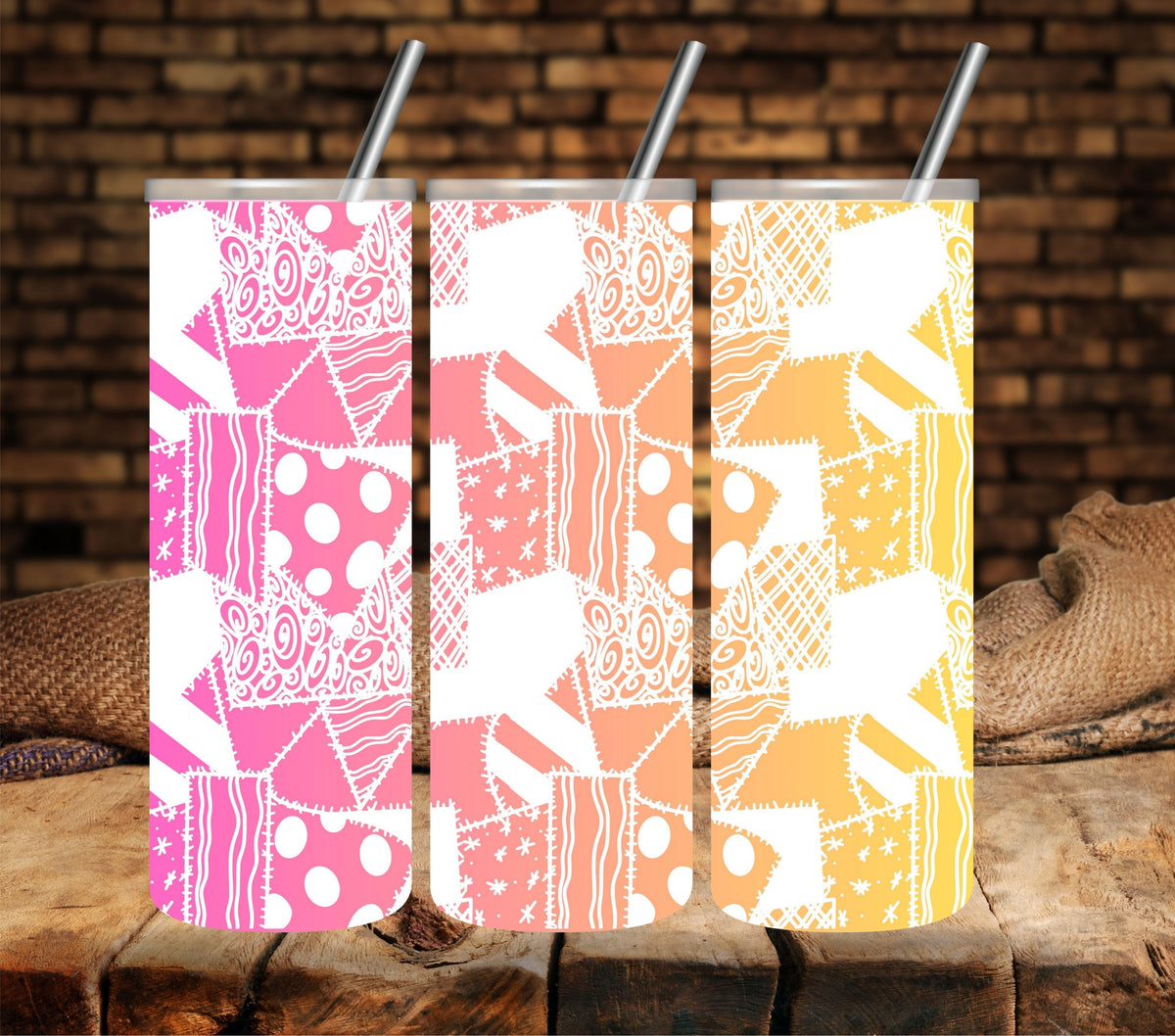 Sally Patch Pattern  UV DTF tumbler wraps 4 color options