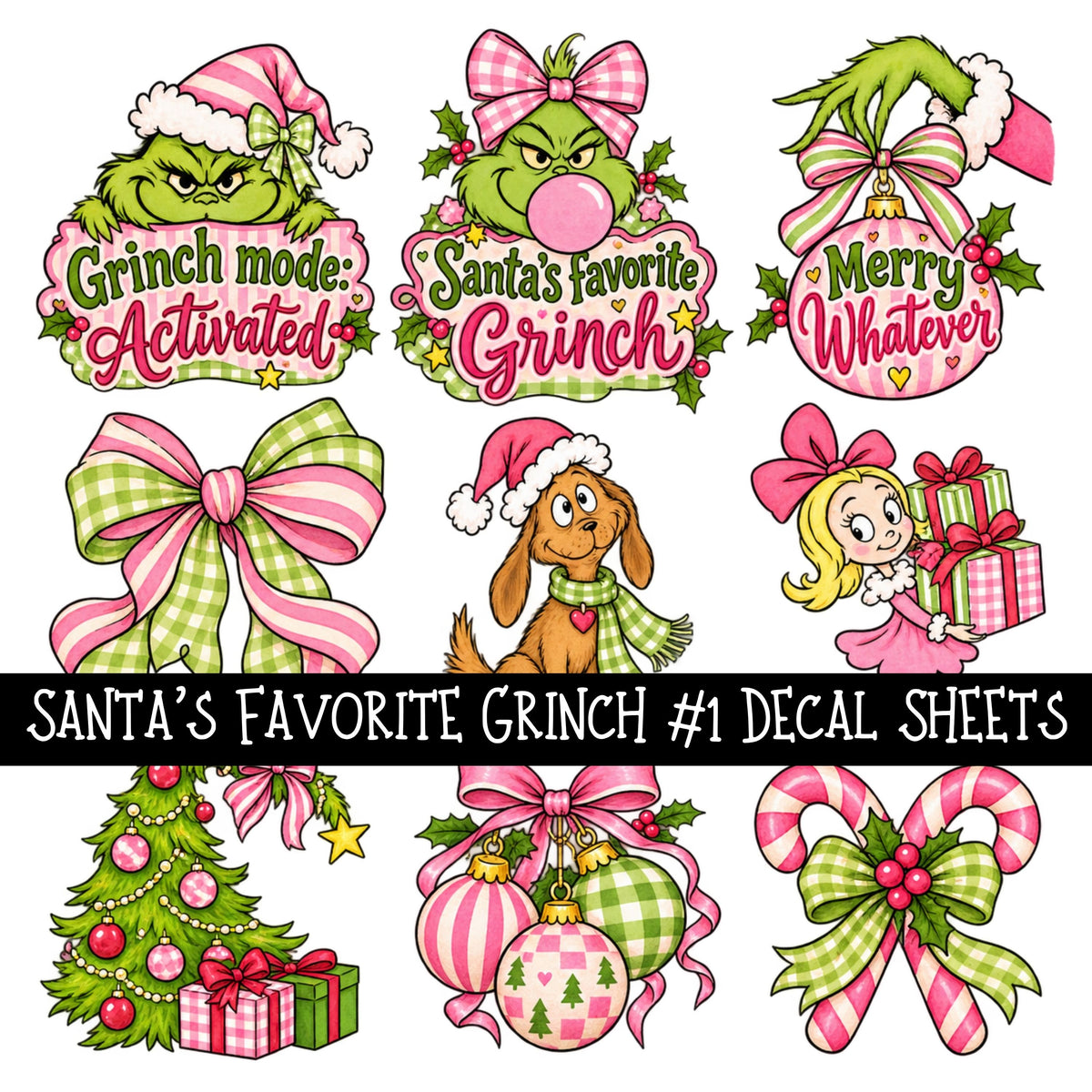 Santa's Favorite Grinch Torn Pages UV DTF Decal sheets 5 Designs available