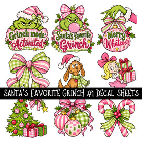 Santa's Favorite Grinch Torn Pages UV DTF Decal sheets 5 Designs available