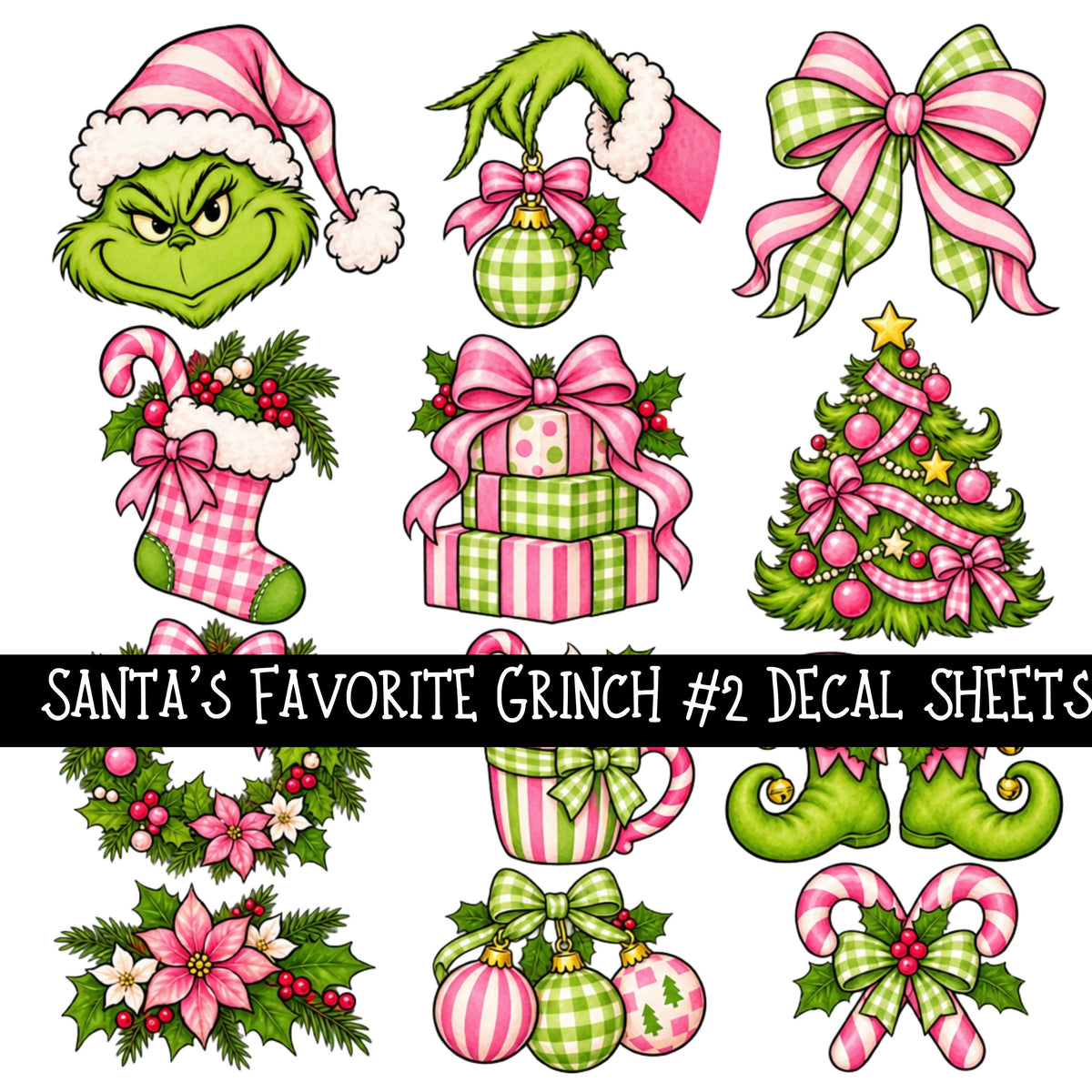 Santa's Favorite Grinch Torn Pages UV DTF Decal sheets 5 Designs available