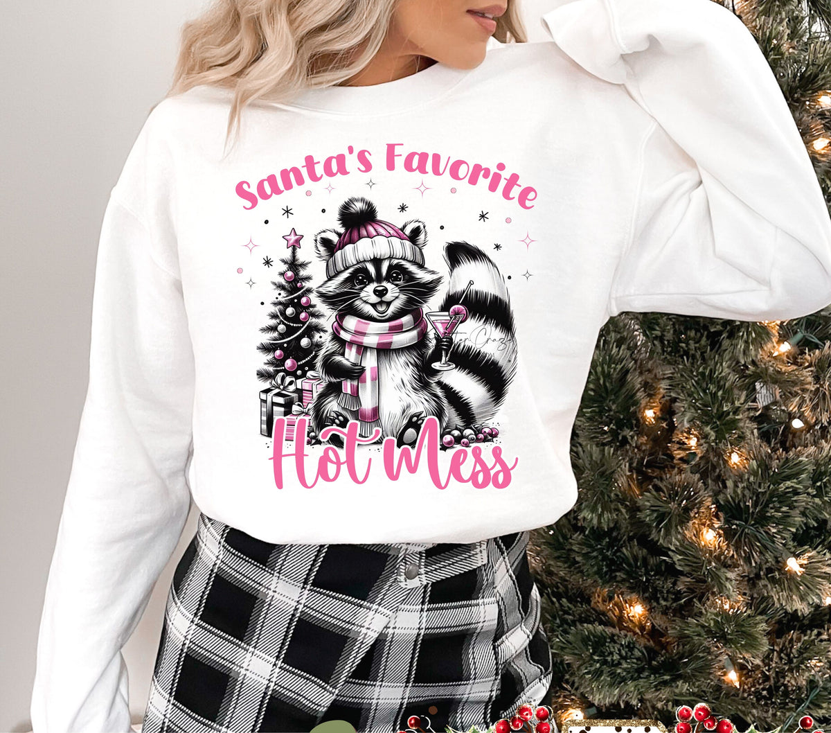 Santa's Favorite Hot Mess Raccoon DTF Transfers