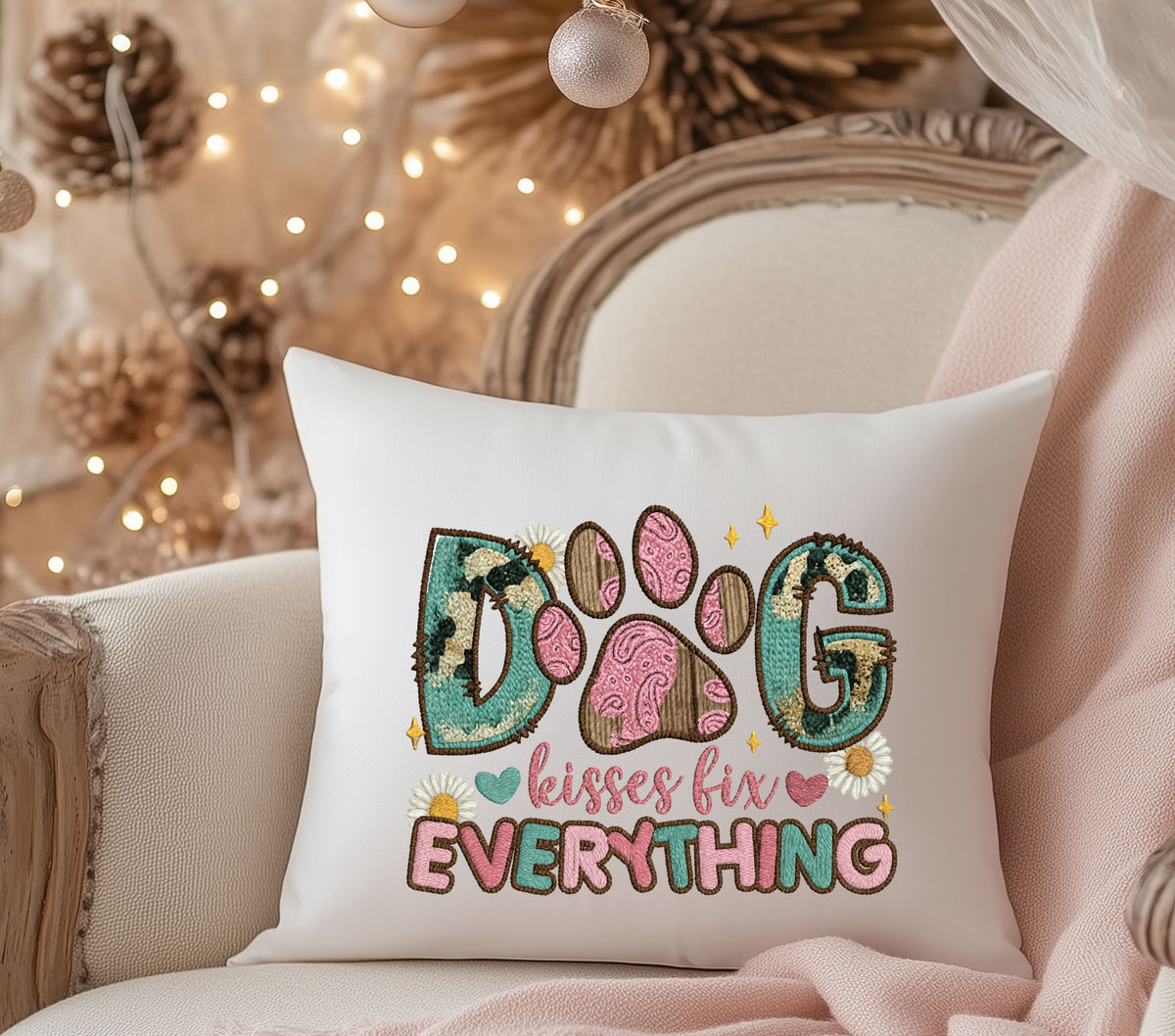 Dog kisses fix everything Faux knit DTF Transfers for pillows and towels