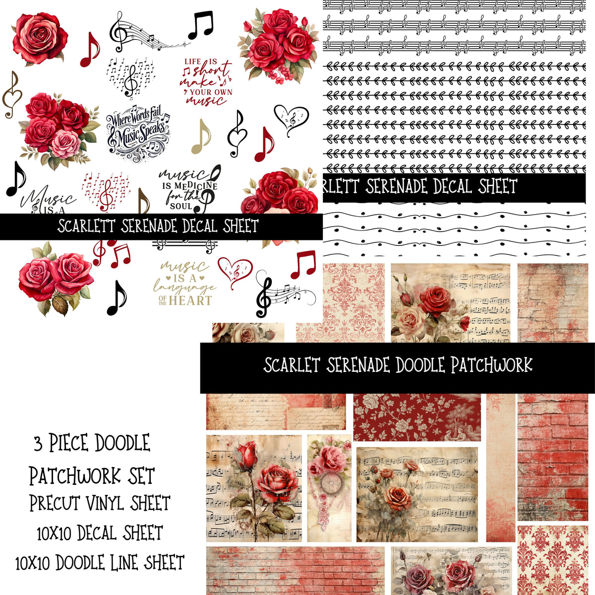 Scarlett Serenade Doodle Patchwork Set