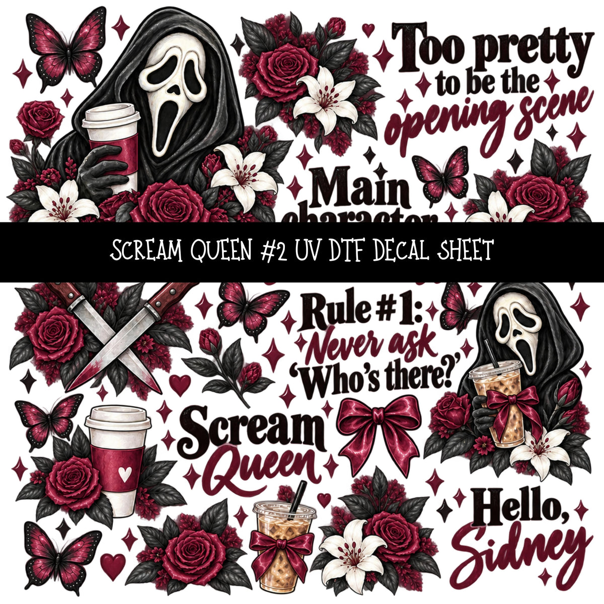 Scream Queen UV DTF Decal sheets 3 Designs available