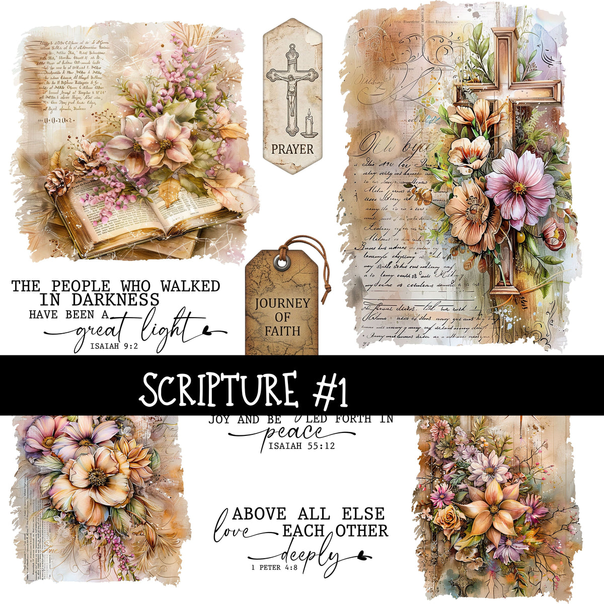 Scripture Torn Pages UV DTF Decal sheets 5 designs available