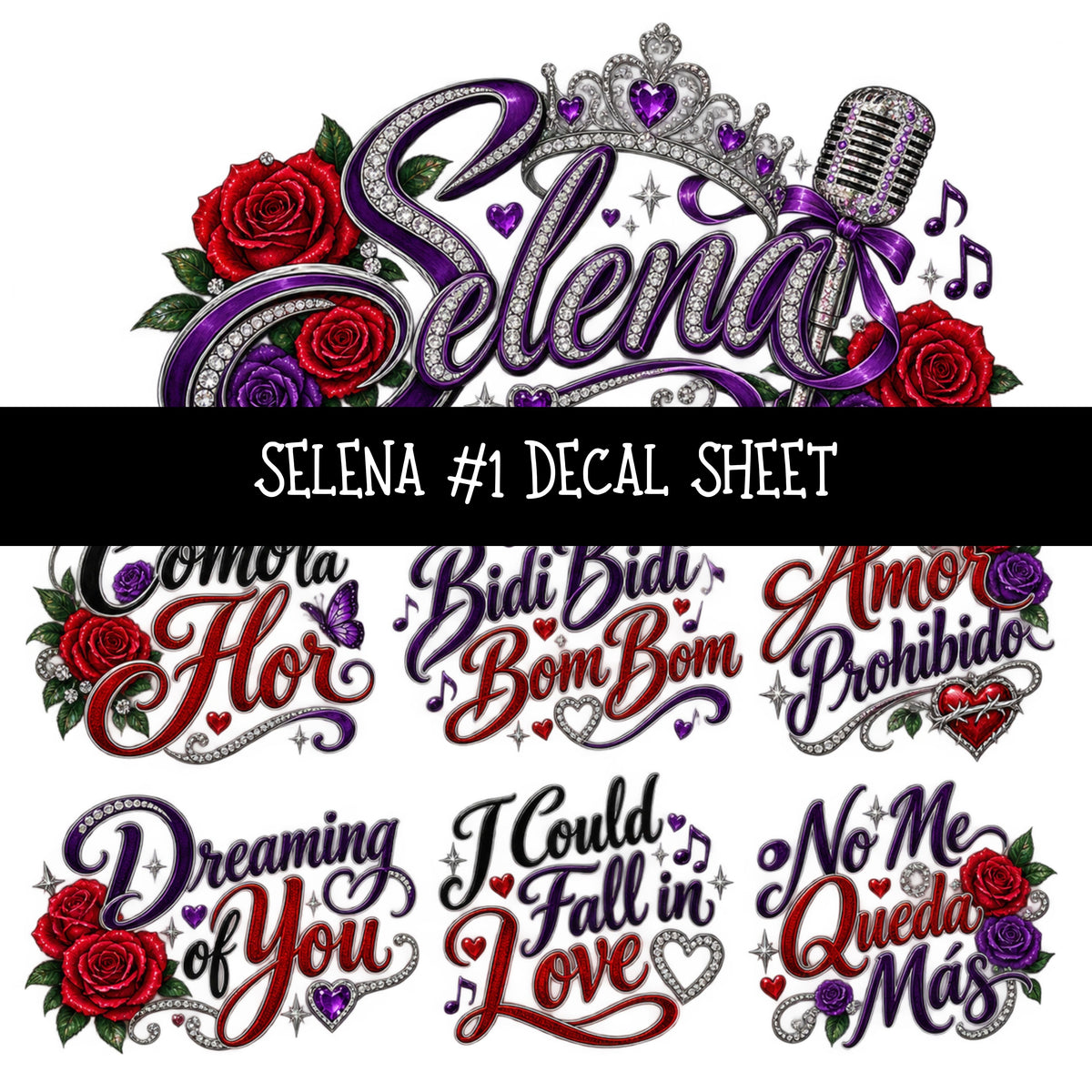 Selena UV DTF Decal sheets 7 Designs available