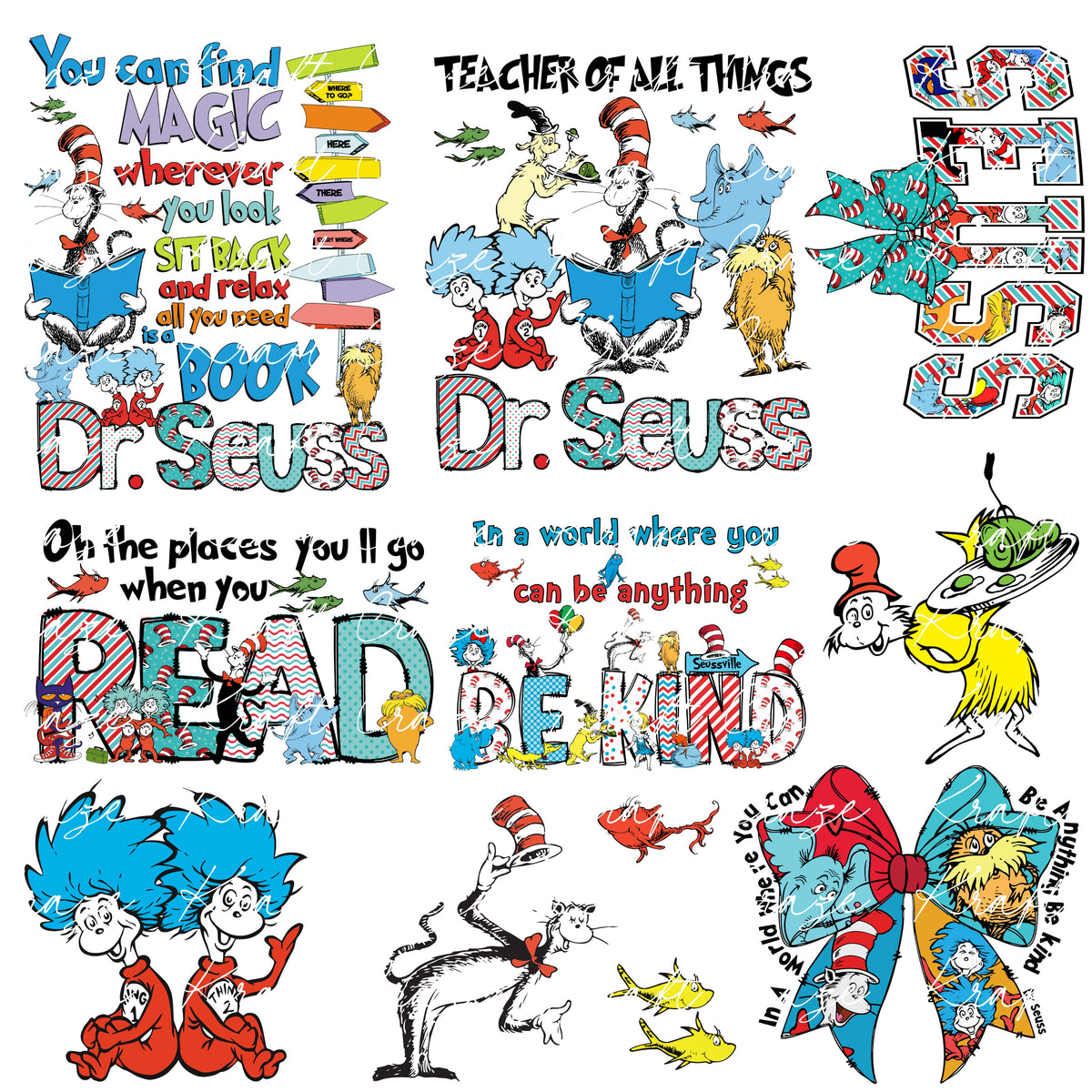 Seuss Decal Sheet UV DTF Decal accent Sheet 10x10 2 designs