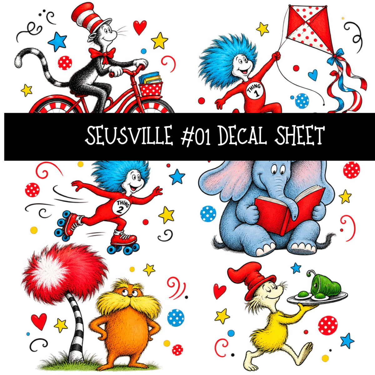Seusville UV DTF Decal sheets 11 Designs available