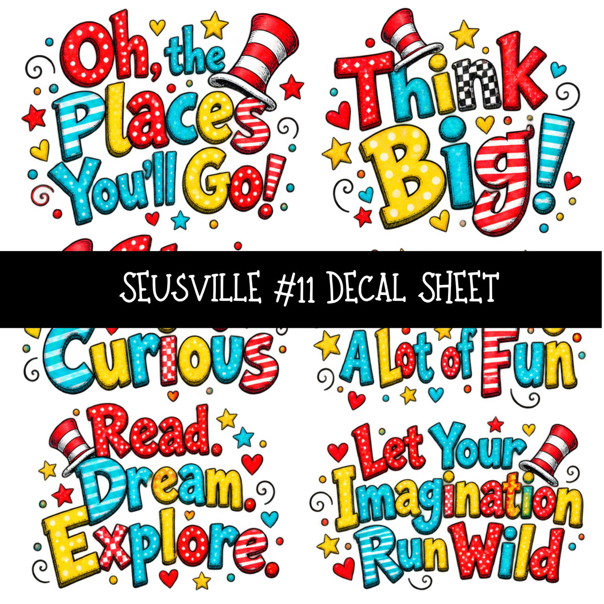 Seusville UV DTF Decal sheets 11 Designs available