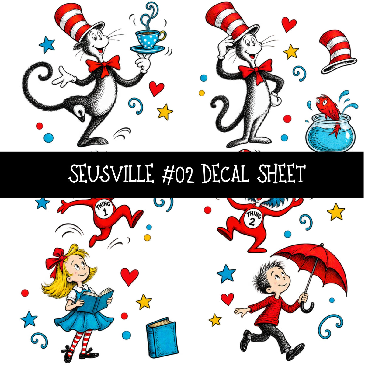 Seusville UV DTF Decal sheets 11 Designs available