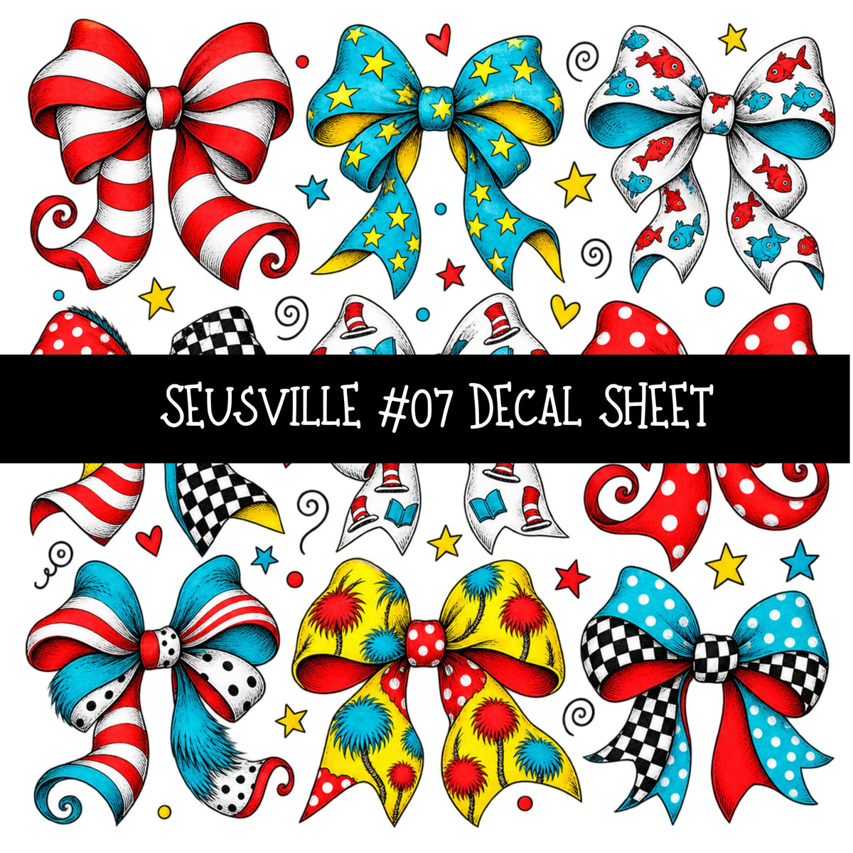 Seusville UV DTF Decal sheets 11 Designs available