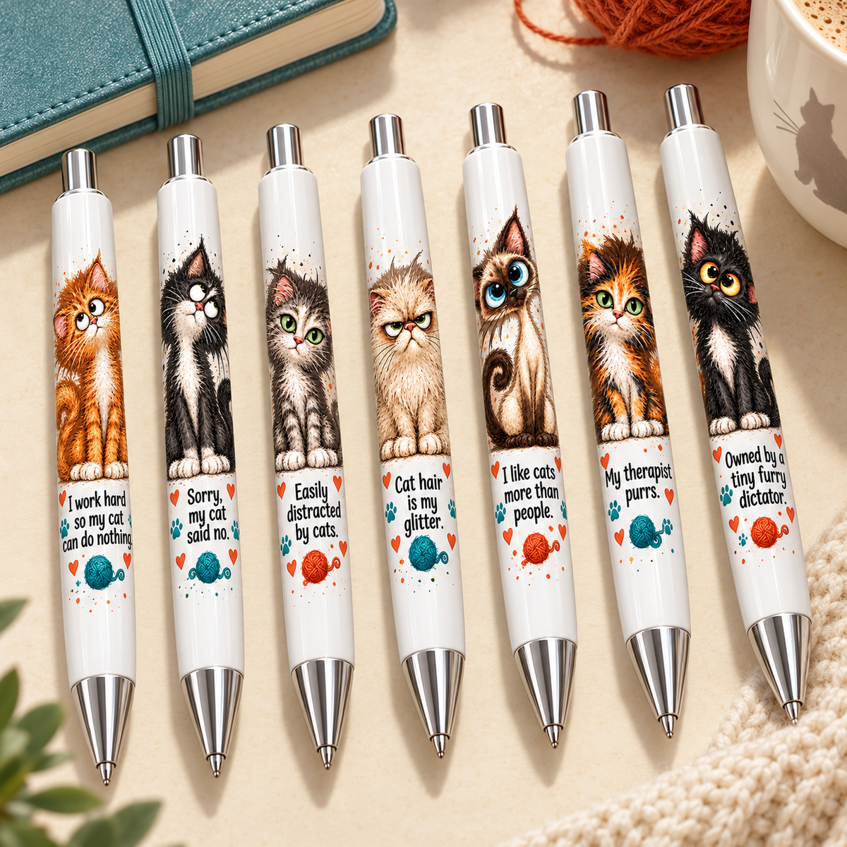 Quirky Cats Pen Wraps UV DTF Decal sheet- set of 7 Designs