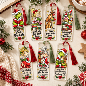 Grinch Bookmark UV DTF Decal sheet- set of 7 Designs