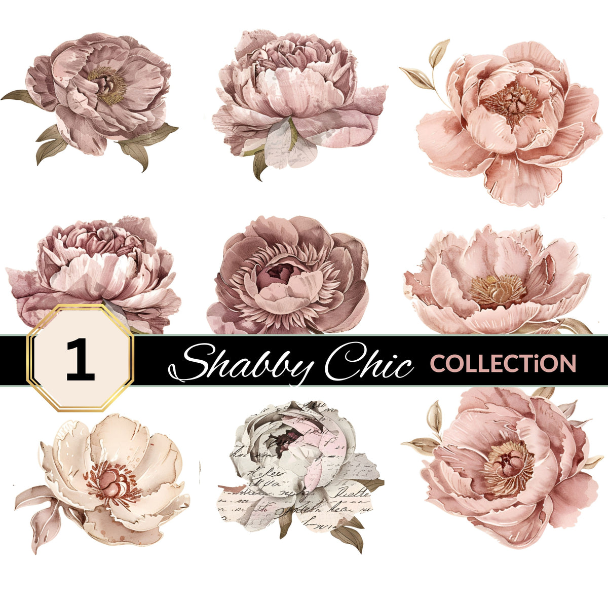 Shabby Chic UV DTF Decal Sheets 4 Designs
