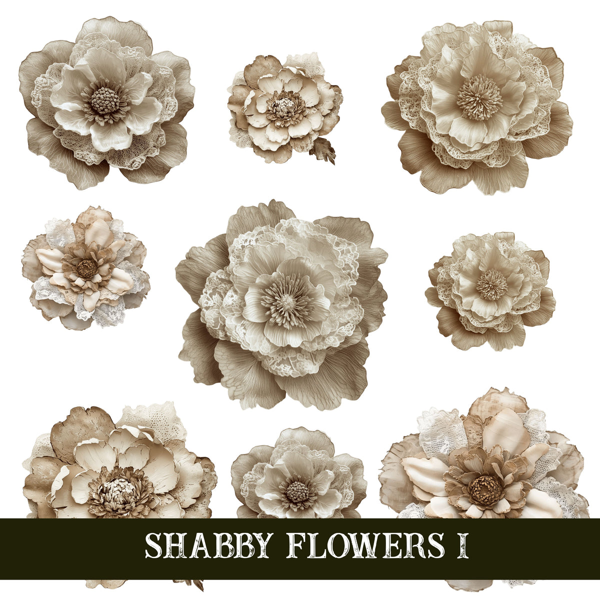 Shabby Flowers UV DTF Decal Sheets 5 sheet design options