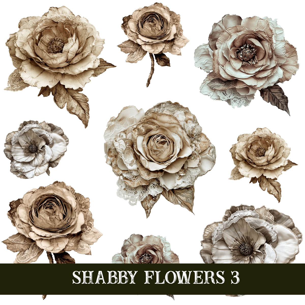 Shabby Flowers UV DTF Decal Sheets 5 sheet design options