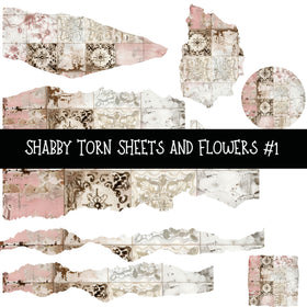 Shabby Torn Sheets and Flowers UV DTF Decal sheets 2 design options