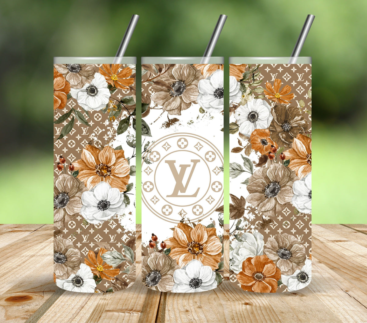 Designer  Floral Brown Vinyl tumbler wraps
