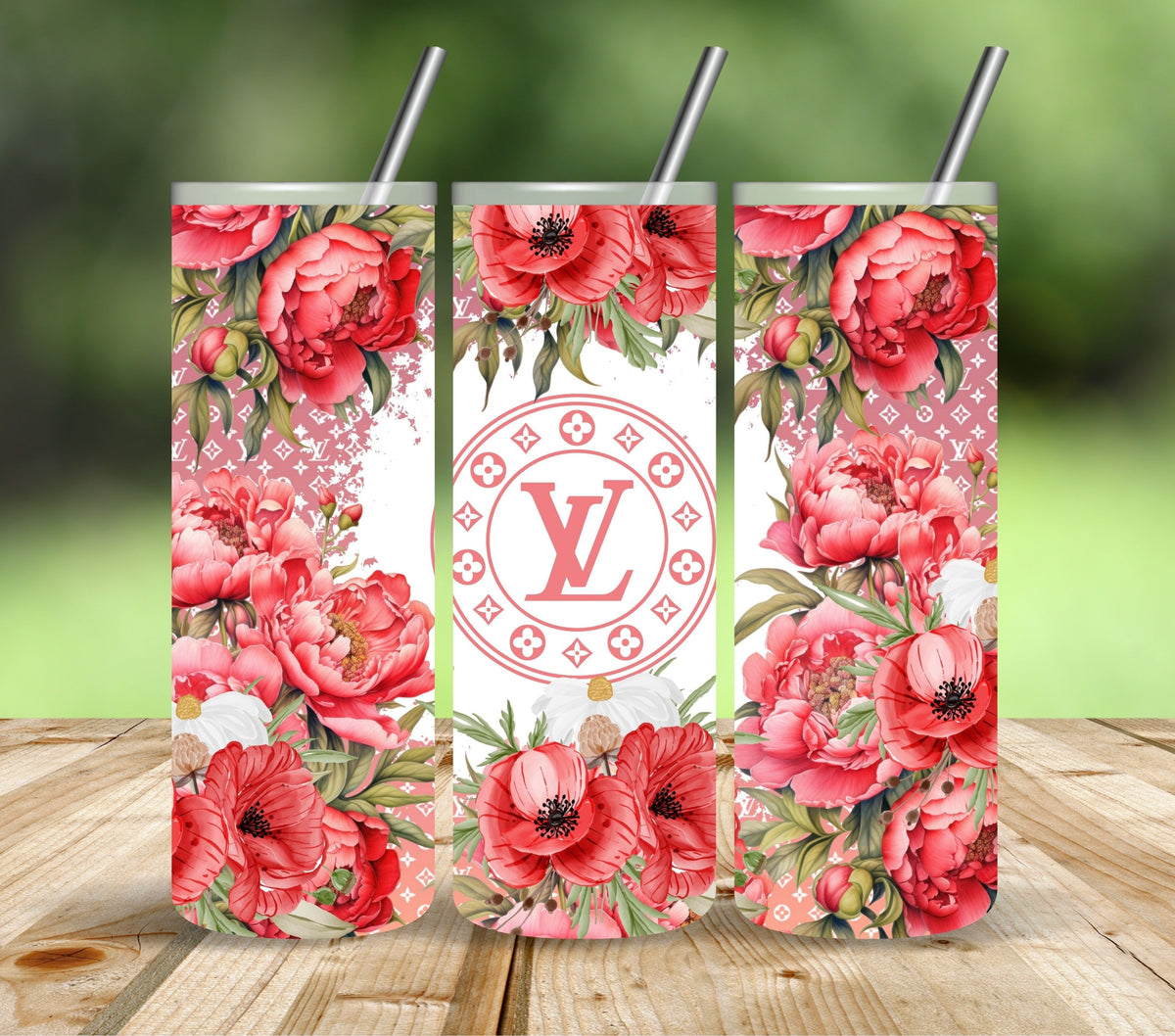 Designer  Floral Coral Vinyl tumbler wraps
