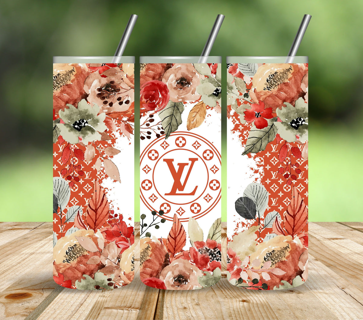 Designer  Floral Orange Vinyl tumbler wraps